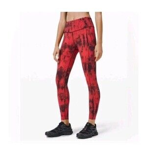 Lululemon Fast And Free Tight II 25" Game Day Red Black Nulux Size 6 Pull On